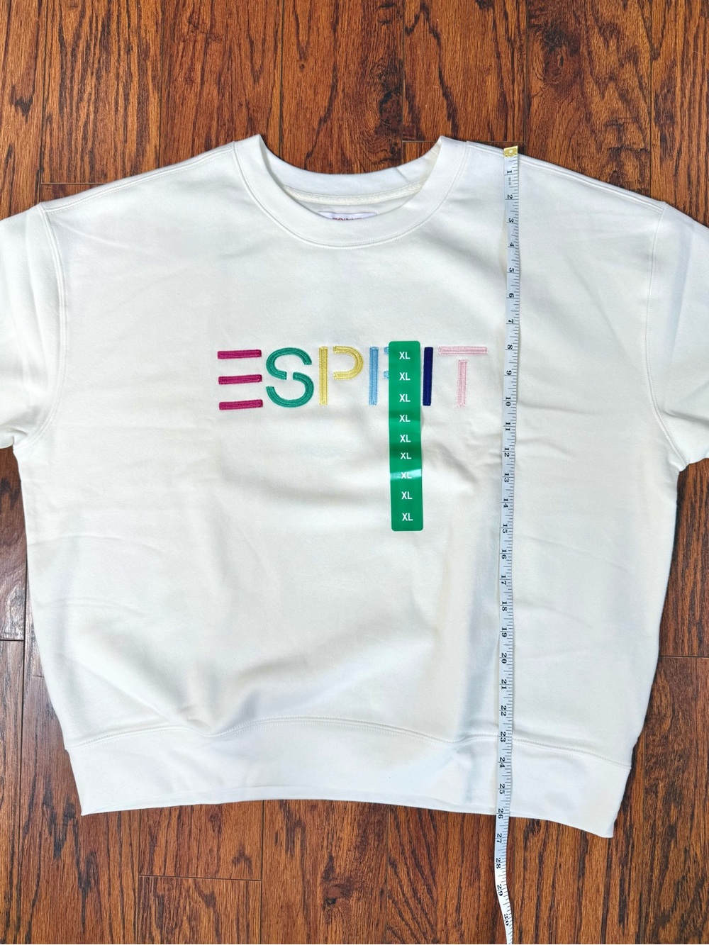 Esprit Retro 80s Cream Embroidered Rainbow Logo Viral Crewneck Sweatshirt XL NWT - Picture 13 of 14
